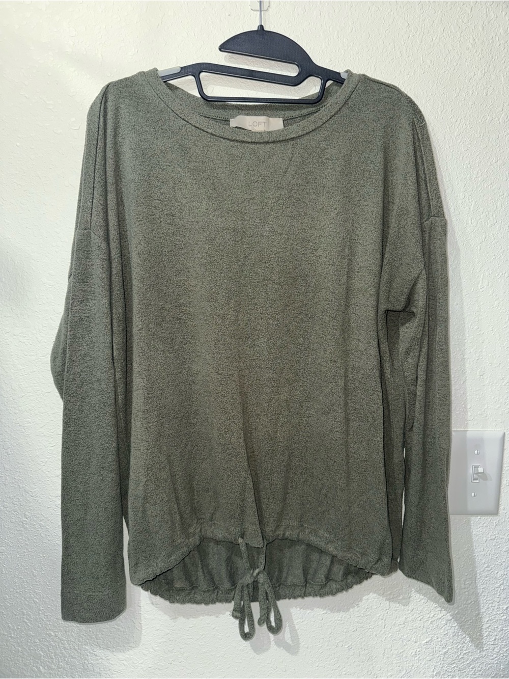 LOFT Olive Drawstring Hem Long-Sleeve Pullover